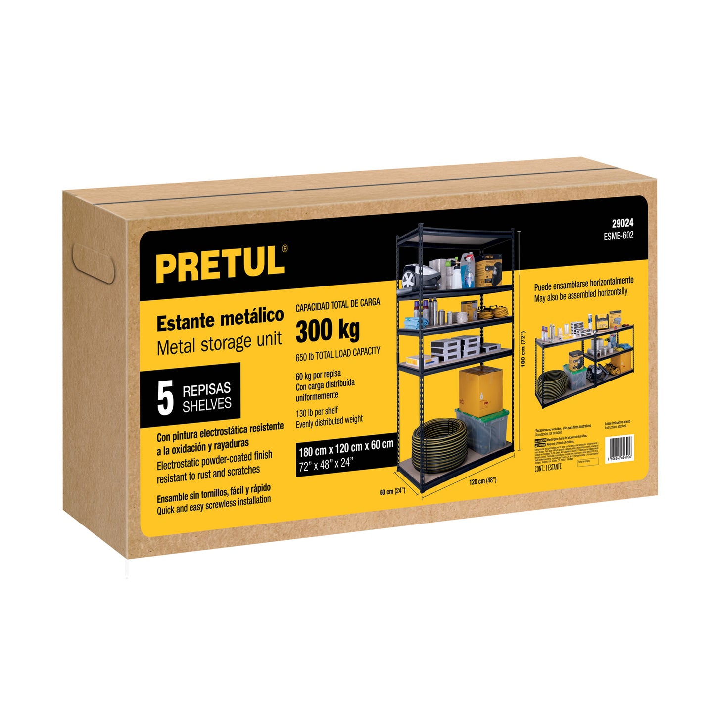 ESTANTE CON ESTRUCTURA METALICA 120X180X60 300KG ESME-602 PRETUL