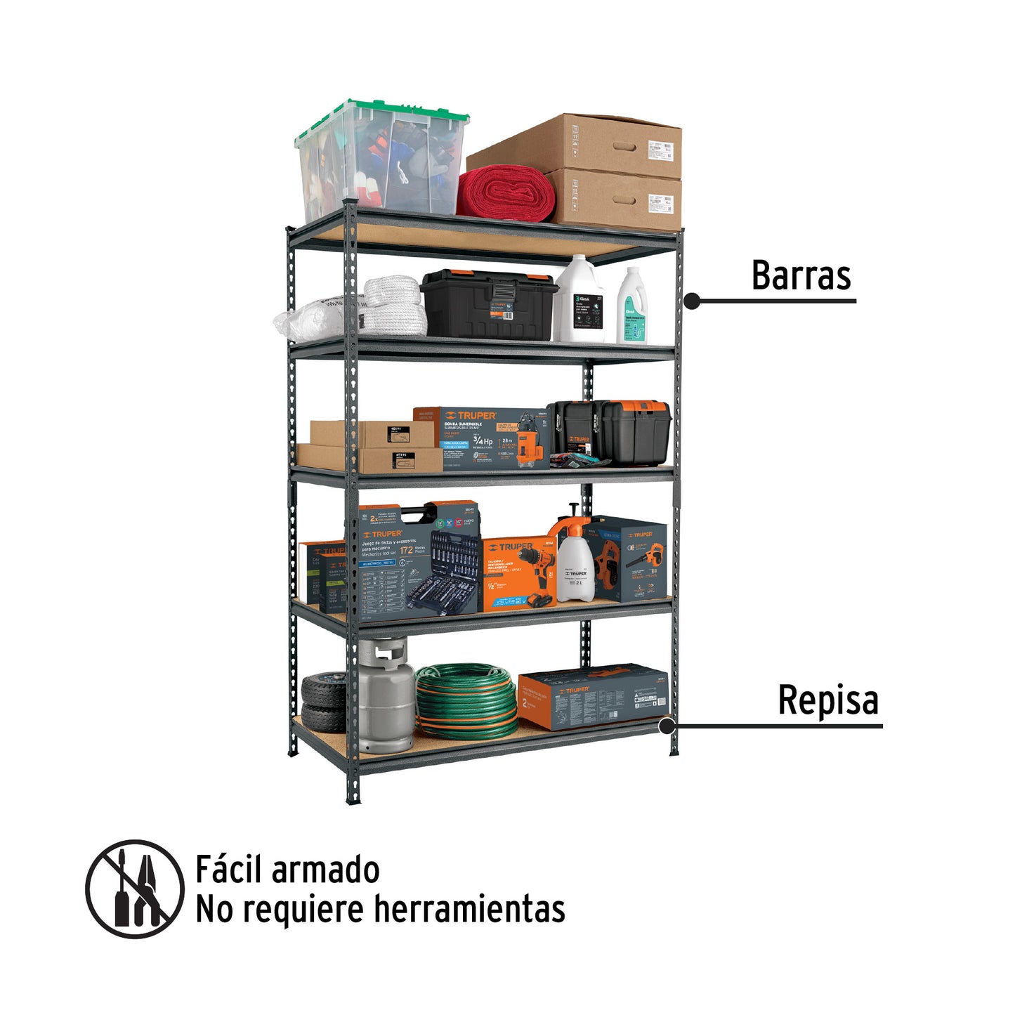 ESTANTE CON ESTRUCTURA METALICA 120X180X60 300KG ESME-602 PRETUL