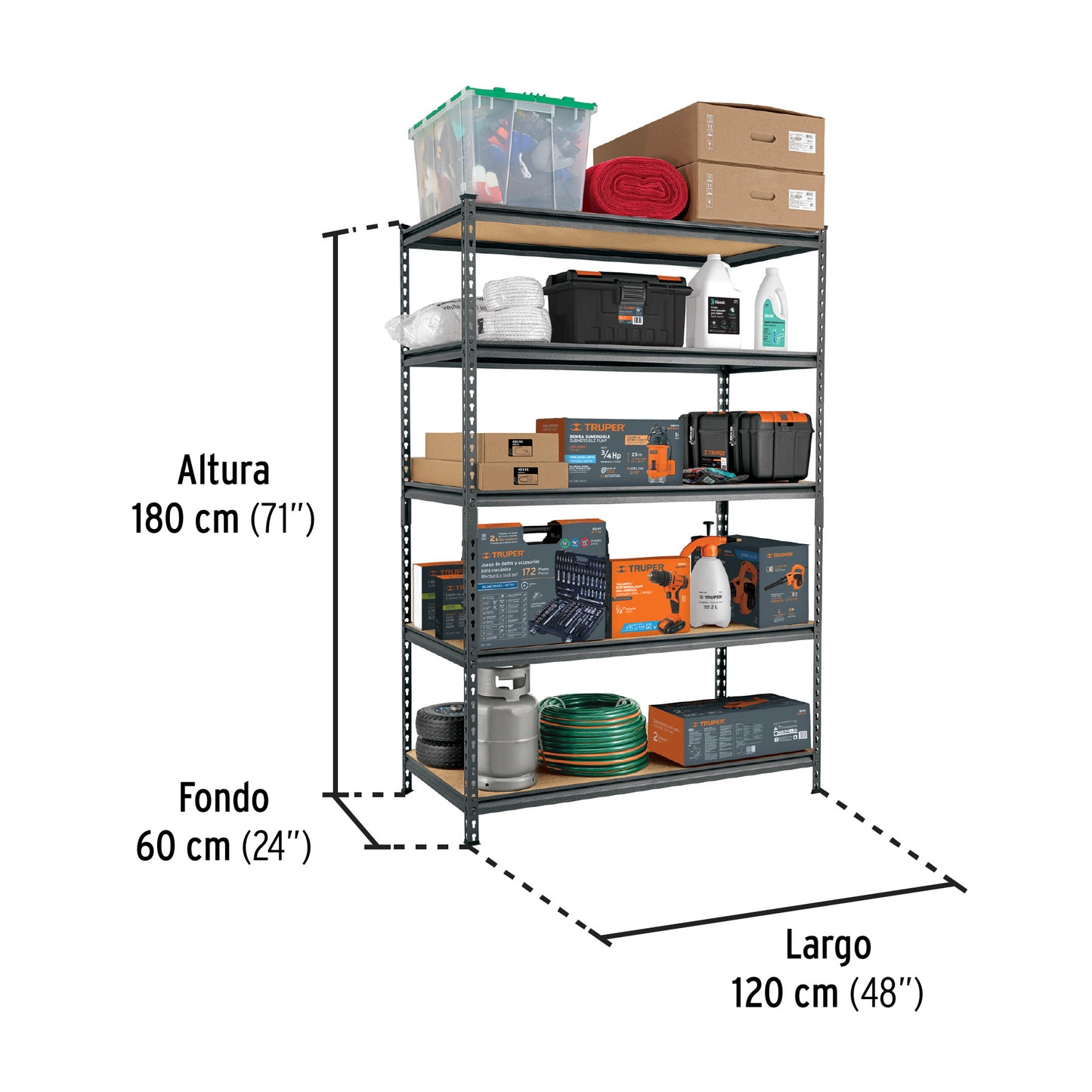 ESTANTE CON ESTRUCTURA METALICA 120X180X60 300KG ESME-602 PRETUL