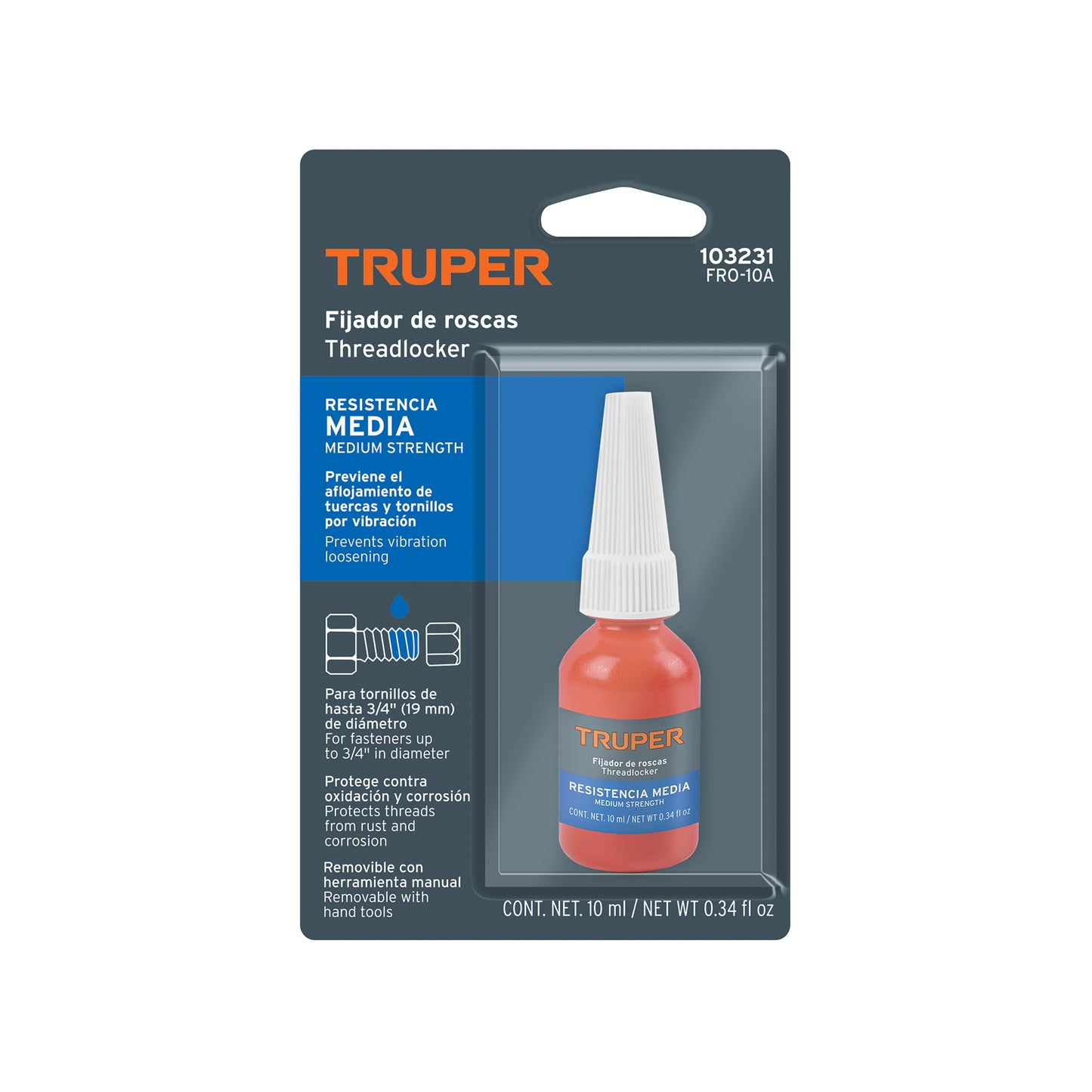 FIJADOR DE ROSCAS REMOVIBLE 10ML AZUL TRUPER