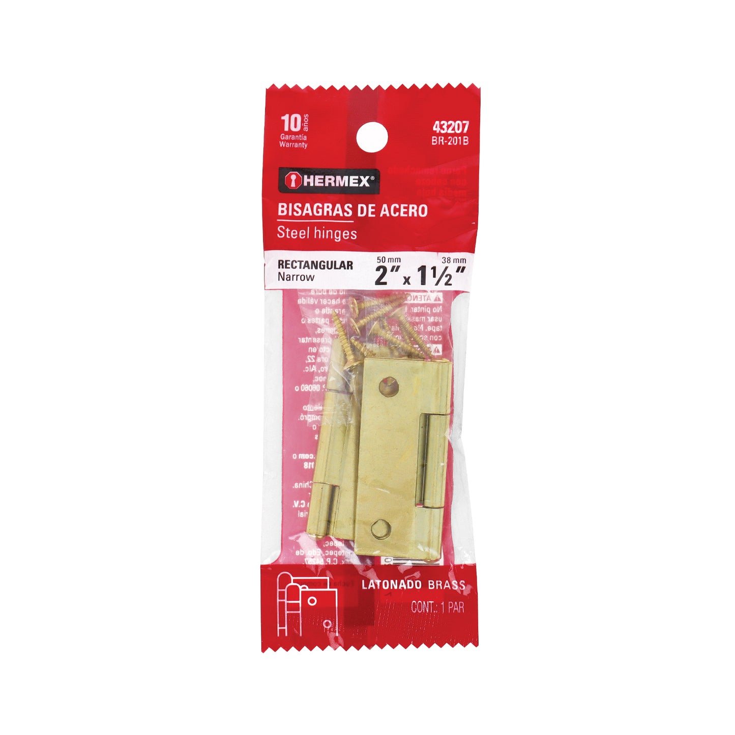 BISAGRAS RECTANGULARES 2"X1-5/8" AMARILLOS 2PZ BLISTER BR-201B HERMEX