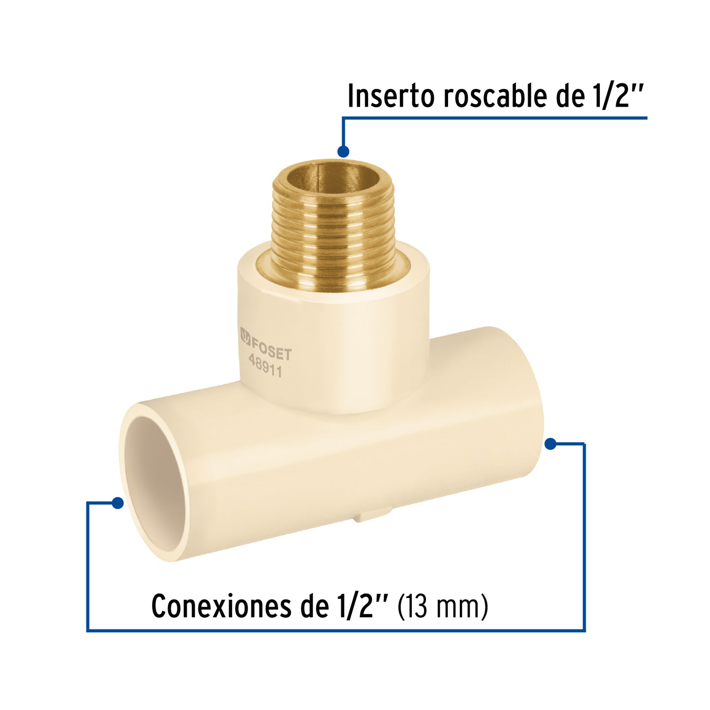 TEE ROSCA CENTRAL MACHO CPVC 1/2 INSERTO LATON FOSET