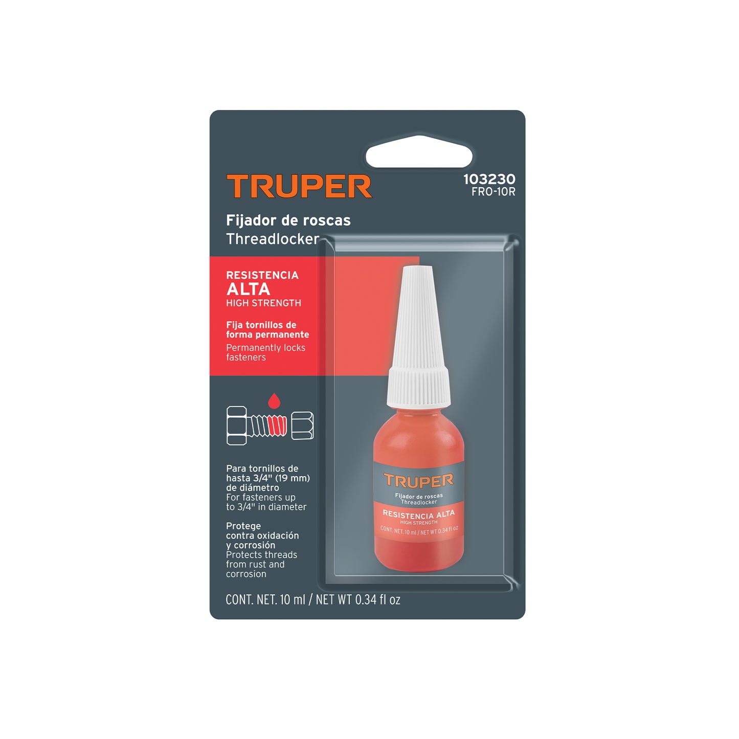 FIJADOR DE ROSCAS PERMANENTE 10ML ROJO TRUPER